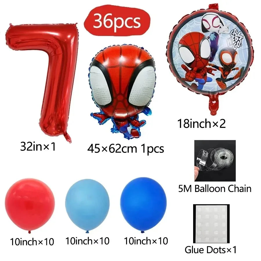 Spider and His Amazing Friends Spider Number Aluminum Balloons Birthday Party Decorations Balloon for Kids Baby Shower gifts