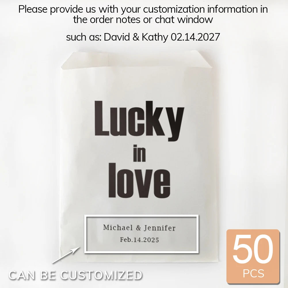 50PCS Personalized Wedding Favor Bags Custom Name Date Lottery Game Kraft Paper Perfect for Weddings Engagements Bridal Showers
