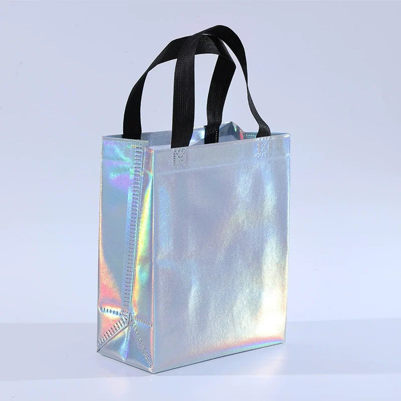 5/10/20PCS Reusable Iridescent Holographic Gift Bags with Handles Medium Size Tote Bags for Birthdays Parties Weddings