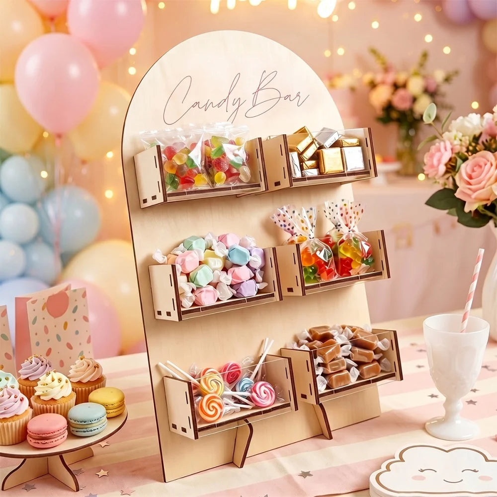6 Grids Wooden Candy Bar Decoration Dessert Chocolate Snack Display Stand Boxes Birthday Party Wedding Table Decoration