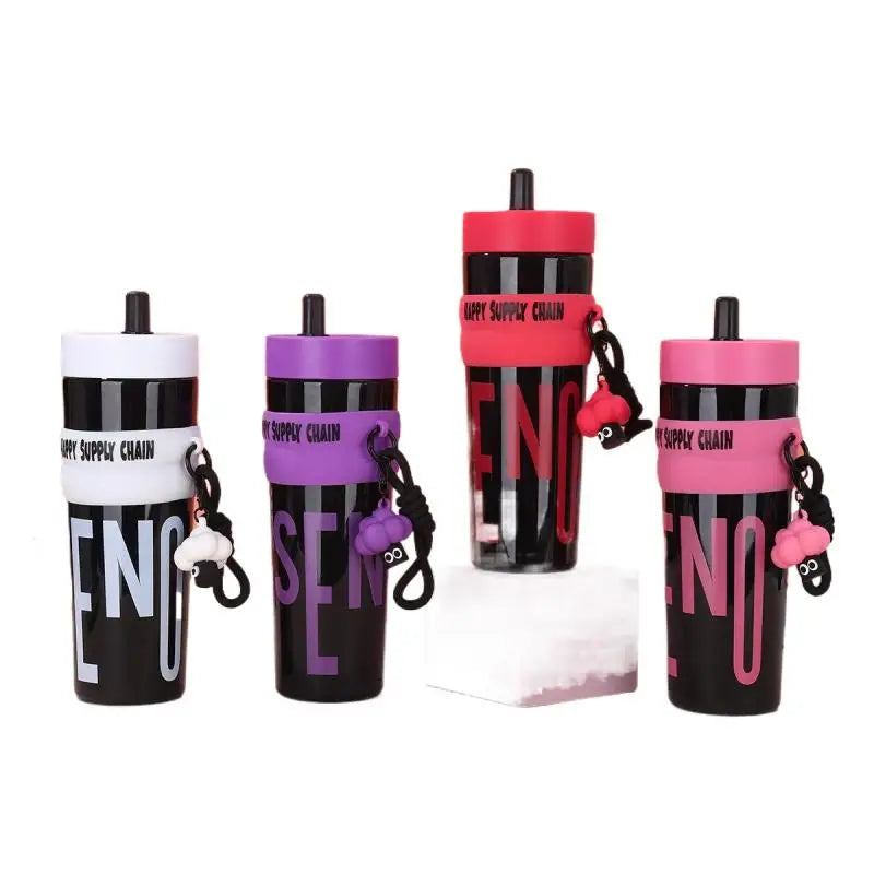 900ML Large Capacity Vacuum Insulated Bottle with Straw Stainless Steel Thermal Water Bottle Leak-proof Portable Outdoor Sports
