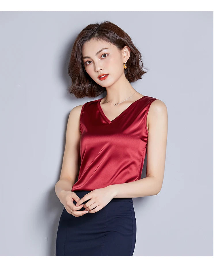 New Imitation Silk Ladies Sleeveless Blouse Halter Sexy Shirt Tops