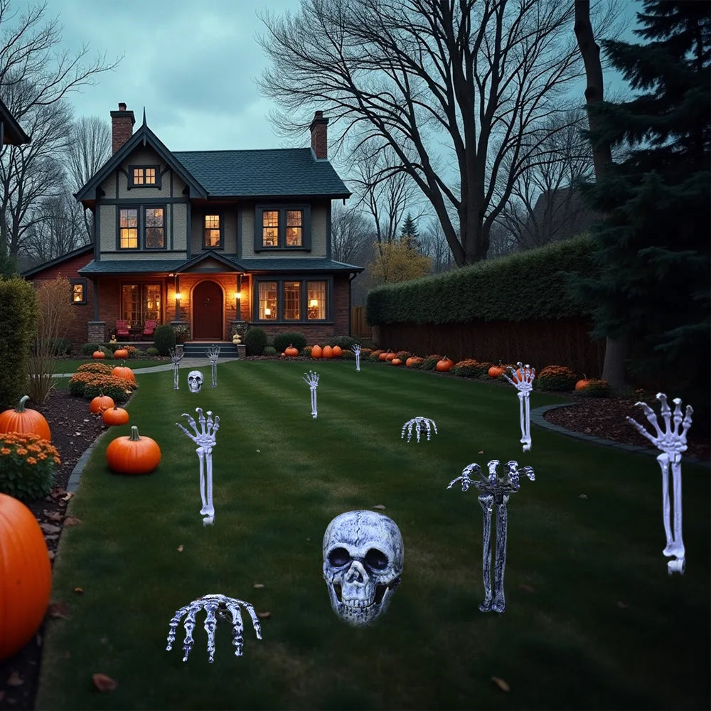 Halloween Decorations Home Decor Skeleton Head Outdoor Scary Props Realistic Skull Hands Yard Prank Festivals Party Supplies