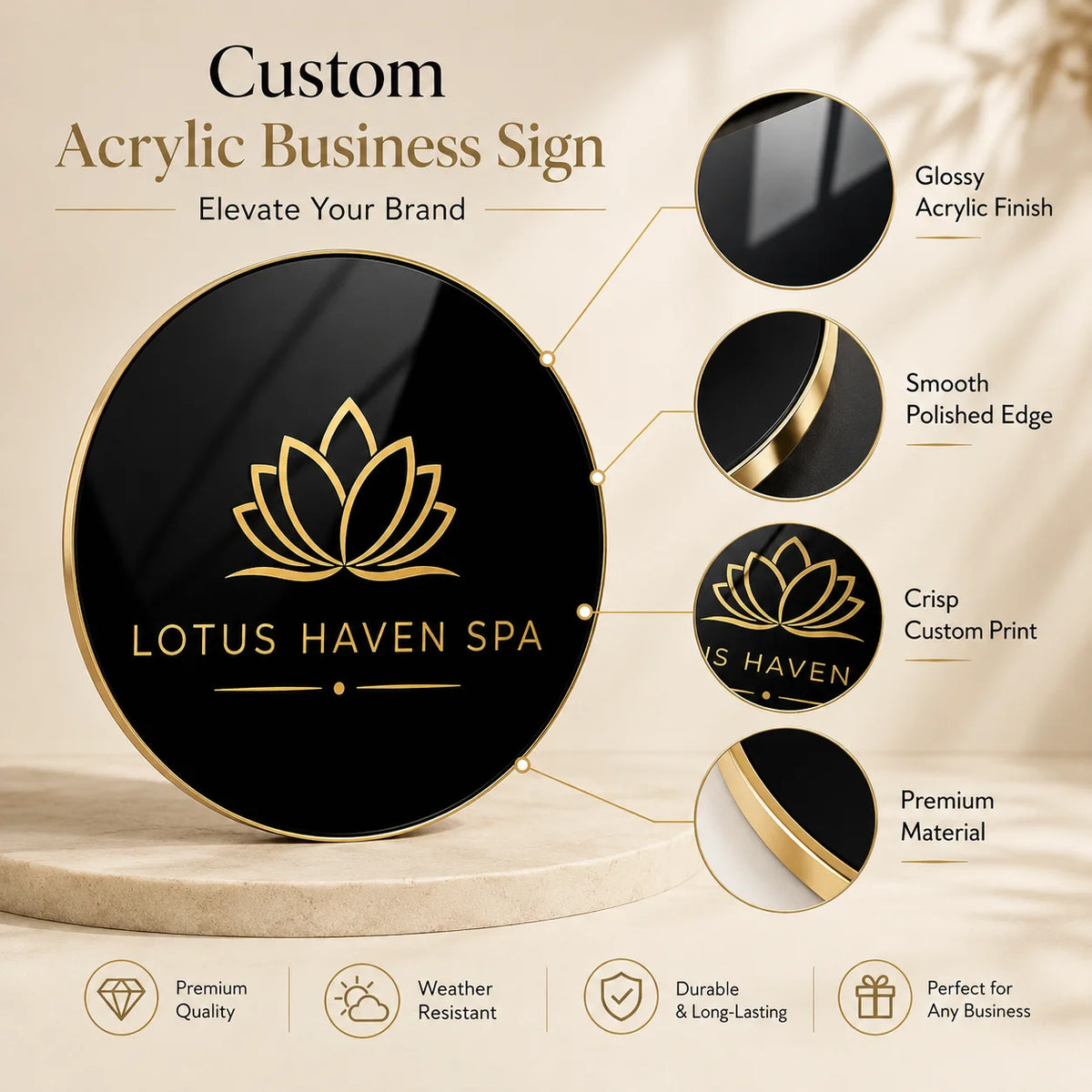 Custom Acrylic Business Sign Personalized Logo Plaque Round Wall Decor Office Shop Display Salon Cafe Studio Decoration Board