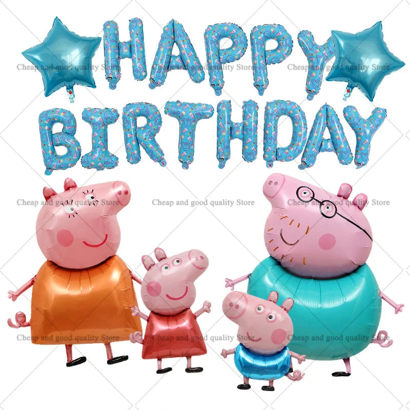 Peppa Pigs Birthday Decorative Ballons Set Aluminum Foil Balloon Number Balloons Set Party Decoration Photographic Props Gift