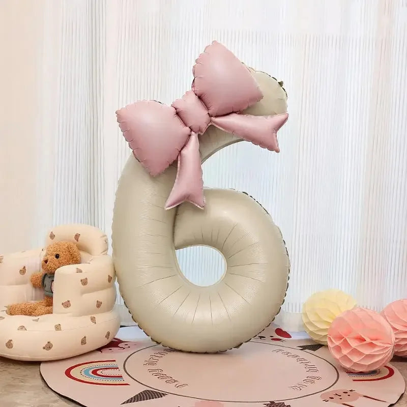 1pc Large Number Pink Foil Balloon With Bow 1 2 3 4 5 6 7 8 9 For Wedding Birthday Party Ballons Jumbo Number Balloon