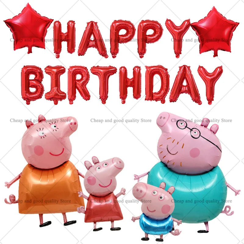 Peppa Pigs Birthday Decorative Ballons Set Aluminum Foil Balloon Number Balloons Set Party Decoration Photographic Props Gift