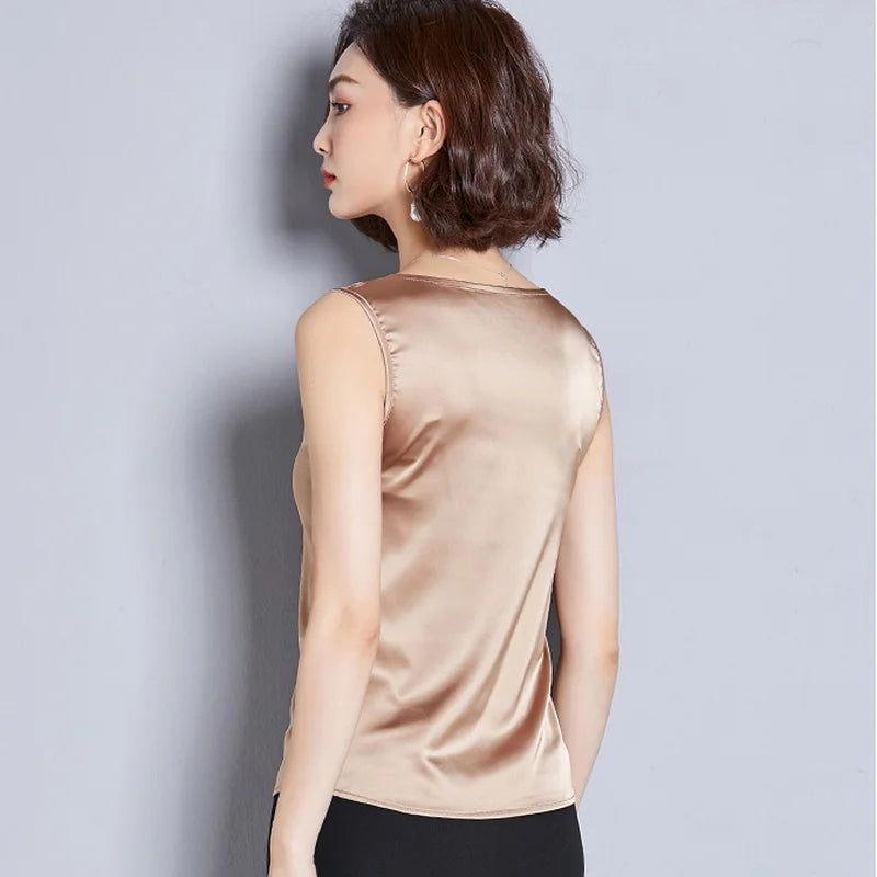 New Imitation Silk Ladies Sleeveless Blouse Halter Sexy Shirt Tops