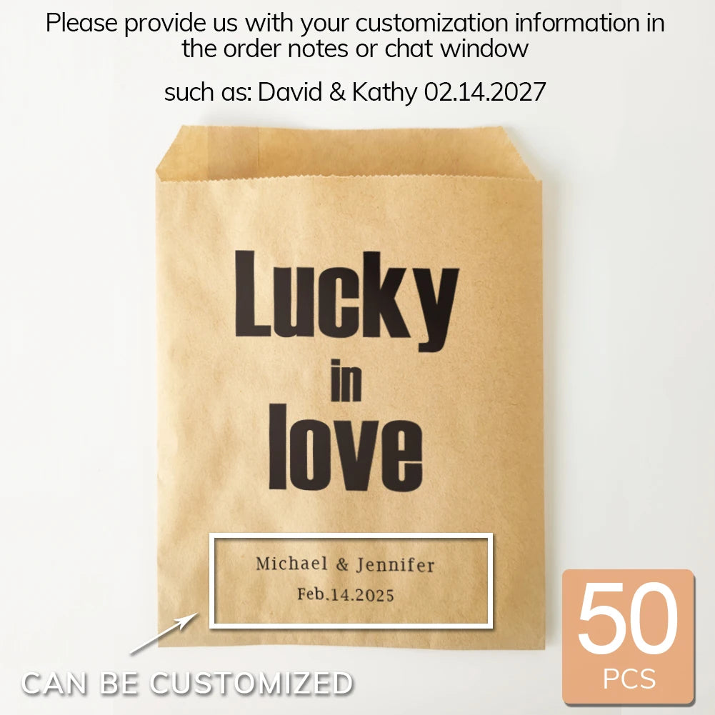 50PCS Personalized Wedding Favor Bags Custom Name Date Lottery Game Kraft Paper Perfect for Weddings Engagements Bridal Showers