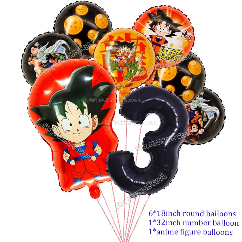 Dragons Ball Boy Birthday Balloon Decoration Son Goku Kids Party Supplies Number Ballons Anime Cartoon Foil Round Balloons