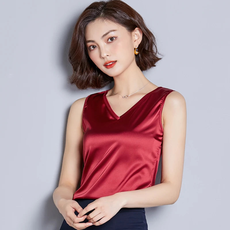 New Imitation Silk Ladies Sleeveless Blouse Halter Sexy Shirt Tops