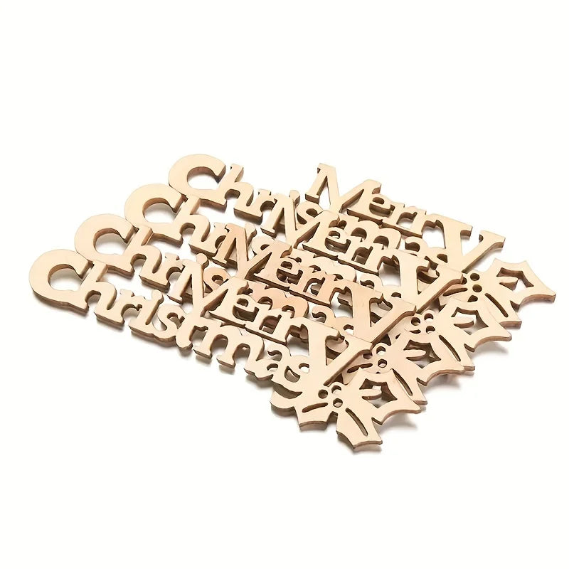 10/30pcs 9x2.5cm/3.54x0.98in Merry Christmas Hanging Ornament Wooden Letter Christmas Crafts For Home Xmas New Year Decoration