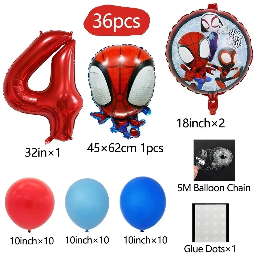 Spider and His Amazing Friends Spider Number Aluminum Balloons Birthday Party Decorations Balloon for Kids Baby Shower gifts
