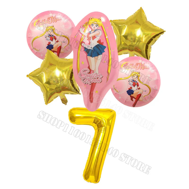 Sailor Moon Number Balloon Set Birthday Party Decoration Aluminum Foil Ballon Girl Photo Props Cute Baby Shower Parties Supplies