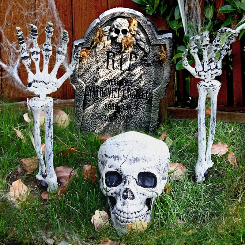 Halloween Decorations Home Decor Skeleton Head Outdoor Scary Props Realistic Skull Hands Yard Prank Festivals Party Supplies