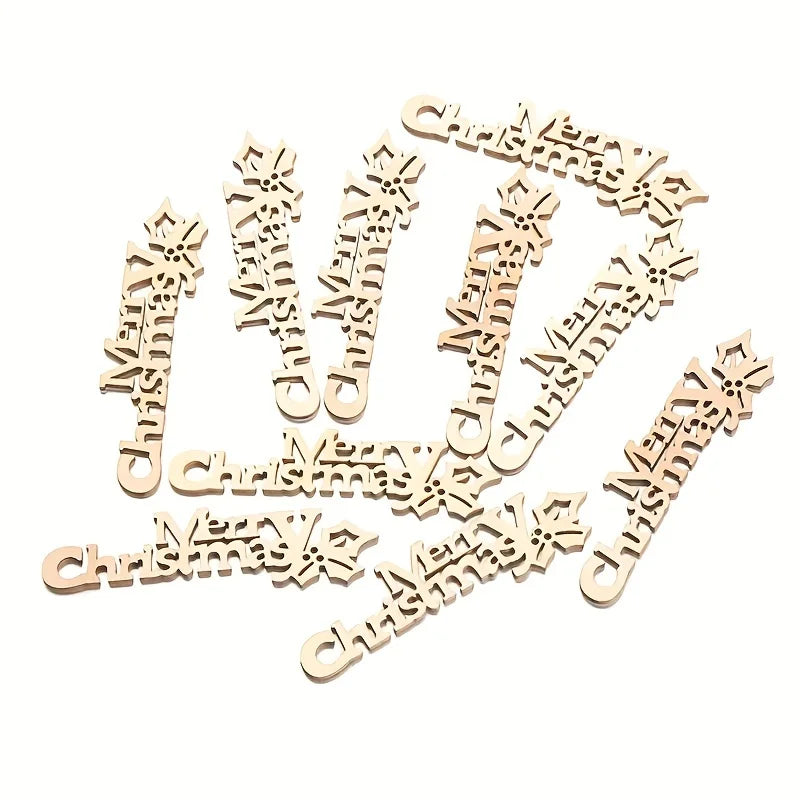 10/30pcs 9x2.5cm/3.54x0.98in Merry Christmas Hanging Ornament Wooden Letter Christmas Crafts For Home Xmas New Year Decoration
