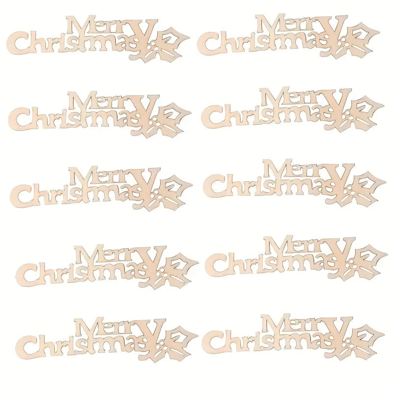 10/30pcs 9x2.5cm/3.54x0.98in Merry Christmas Hanging Ornament Wooden Letter Christmas Crafts For Home Xmas New Year Decoration