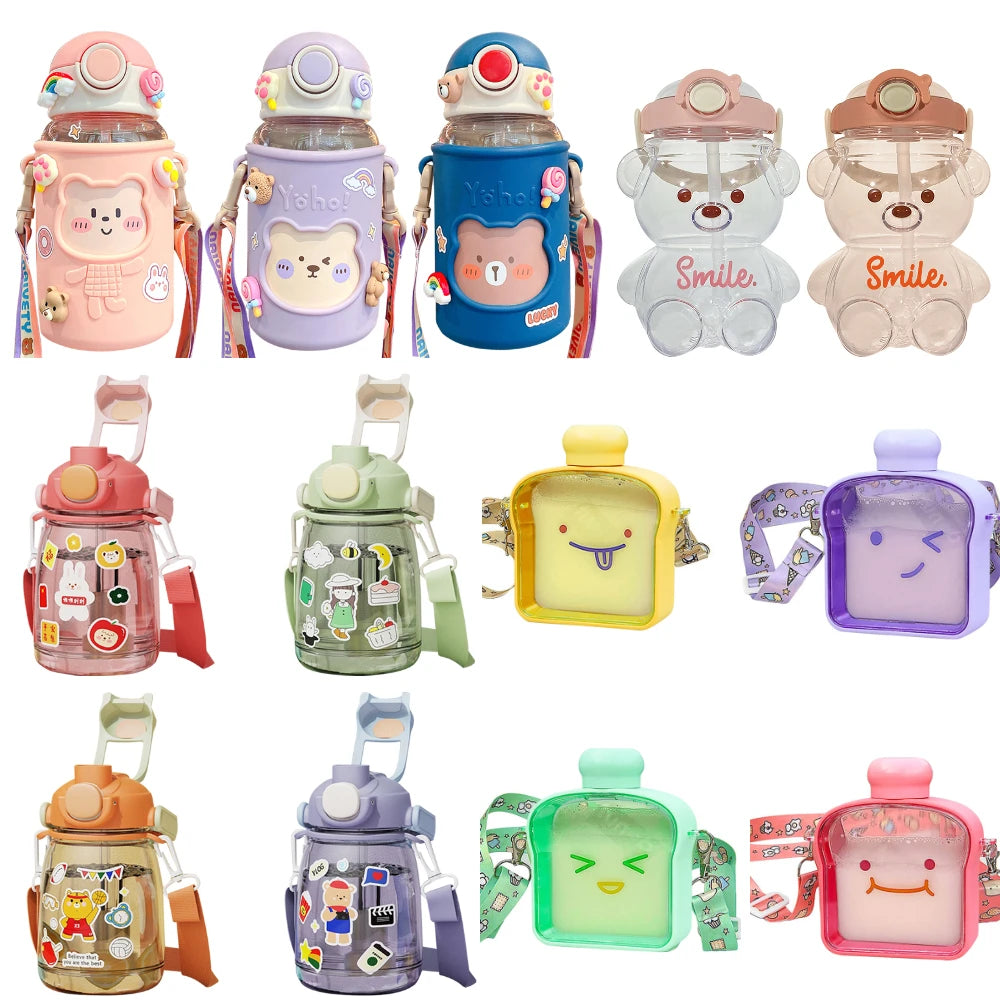 Kawaii Water Bottle Cute Bear Kettle Travel Sport Tumbler Portable Drinking Mug for Child Kids Girl Large Capacity Cartoon Cup