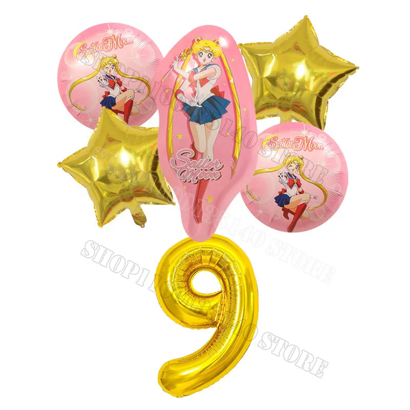 Sailor Moon Number Balloon Set Birthday Party Decoration Aluminum Foil Ballon Girl Photo Props Cute Baby Shower Parties Supplies