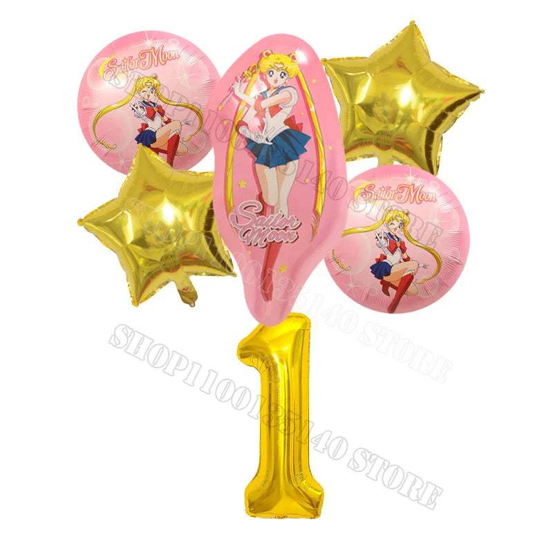 Sailor Moon Number Balloon Set Birthday Party Decoration Aluminum Foil Ballon Girl Photo Props Cute Baby Shower Parties Supplies