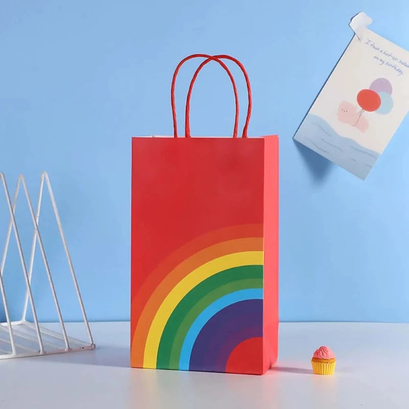 1/8/20/30Pcs Rainbow themed Rainbow Handheld Paper Bag Wedding Gift Candy Biscuit Gift Packaging Handbag Birthday Party Supplie
