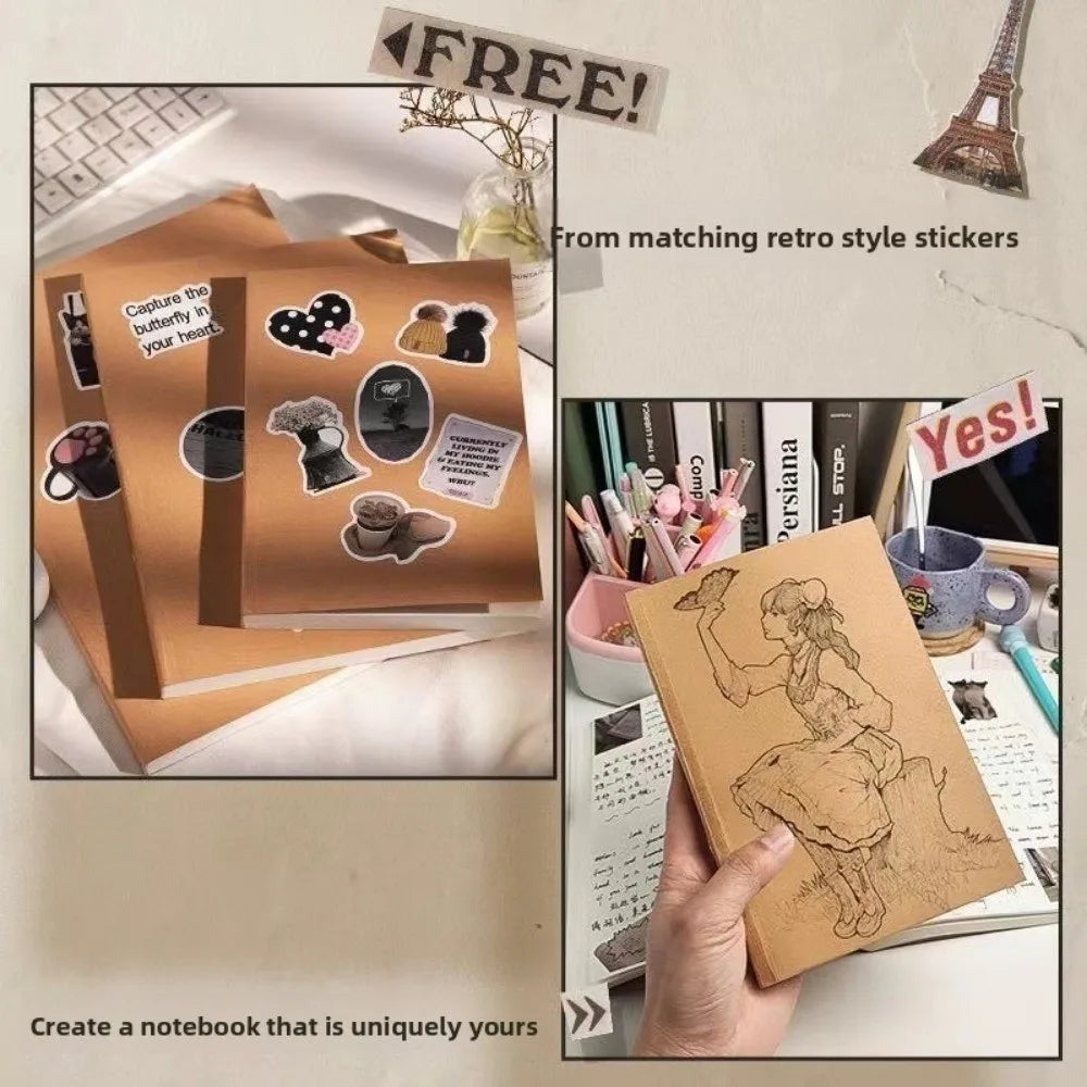 New Pocket A6 Notebook 256 Pages 128 Sheets Thickened Small Notepad Kraft Paper Cover Line Blank Grid Note Book