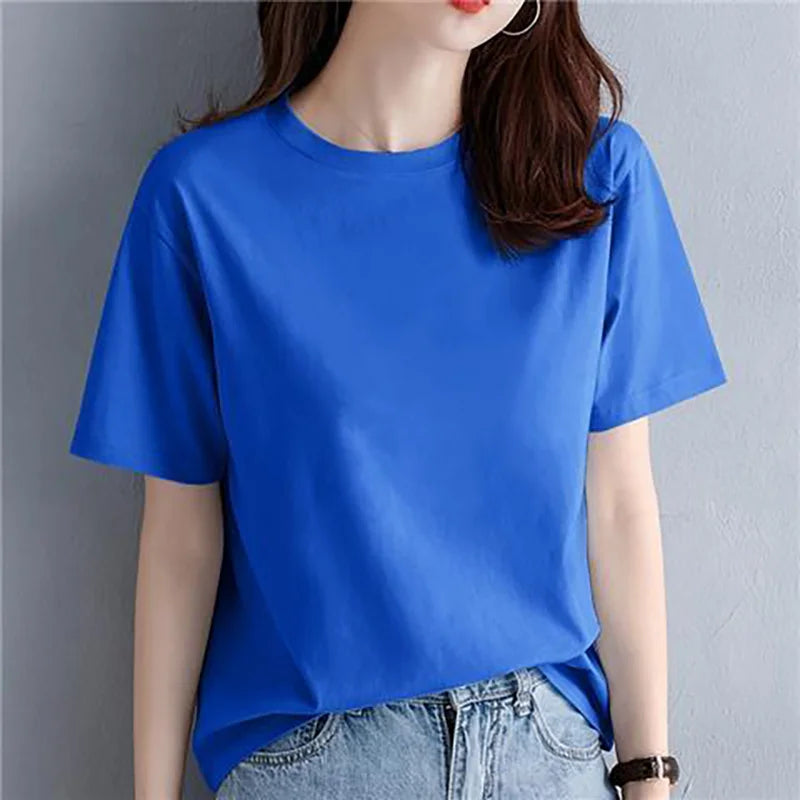 100%cotton Summer Tee T Shirt Women Kawaii T-Shirts Women 2025 Autumn Solid Simple Oversized Tshirt White Long Sleeve Tops