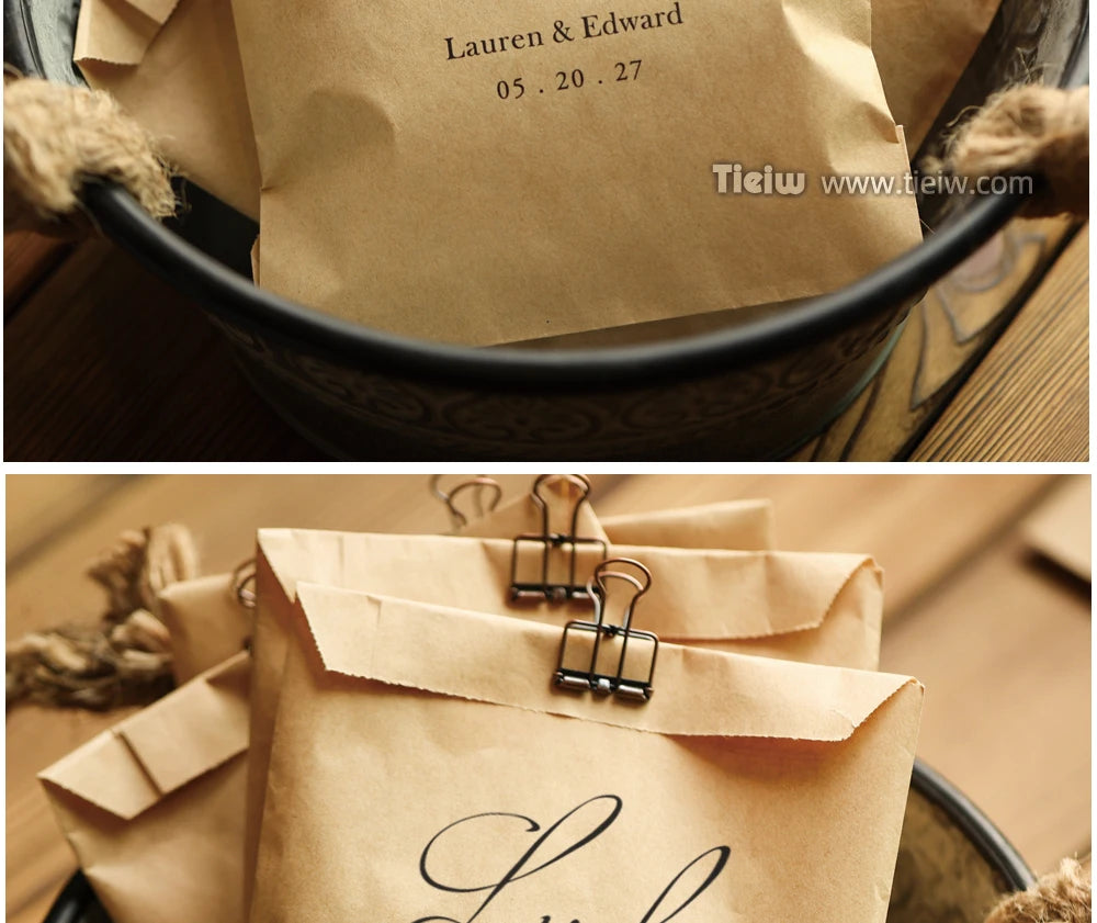 50PCS Personalized Wedding Favor Bags Custom Name Date Lottery Game Kraft Paper Perfect for Weddings Engagements Bridal Showers