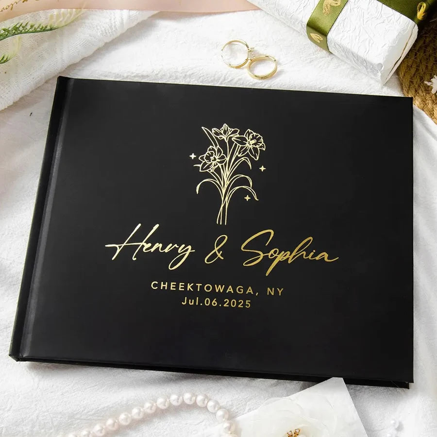 Personalized Wedding Guest Book Custom Black and White Guestbook for Reception, Engagement, Anniversary Keepsakes, Wedding Gifts