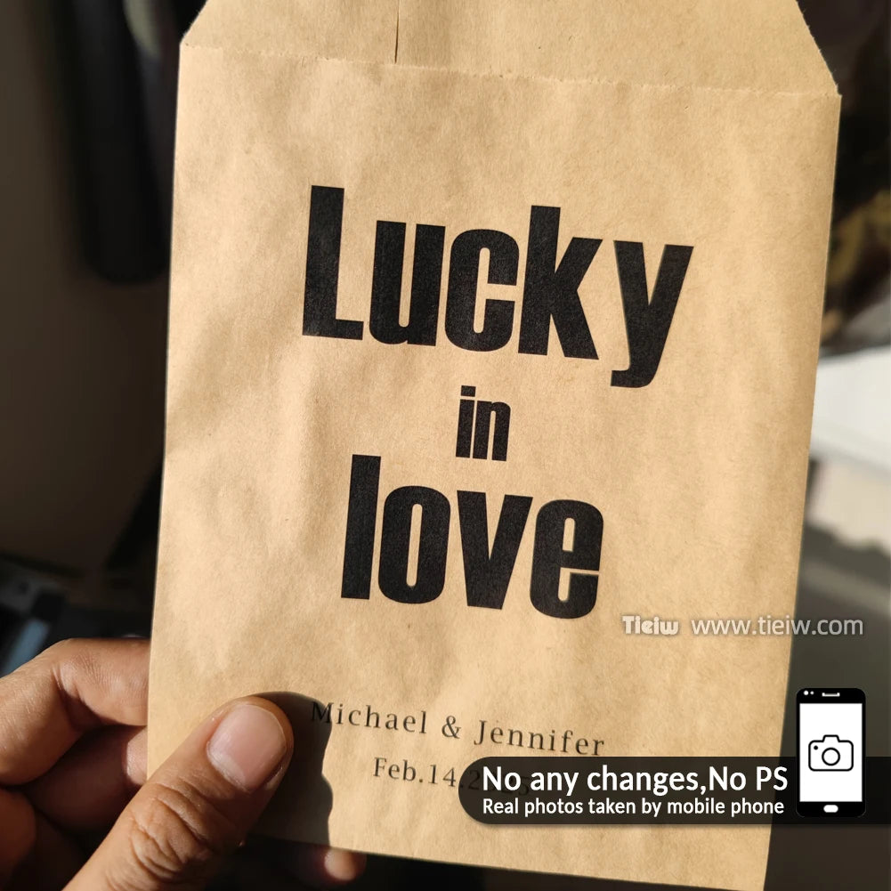 50PCS Personalized Wedding Favor Bags Custom Name Date Lottery Game Kraft Paper Perfect for Weddings Engagements Bridal Showers