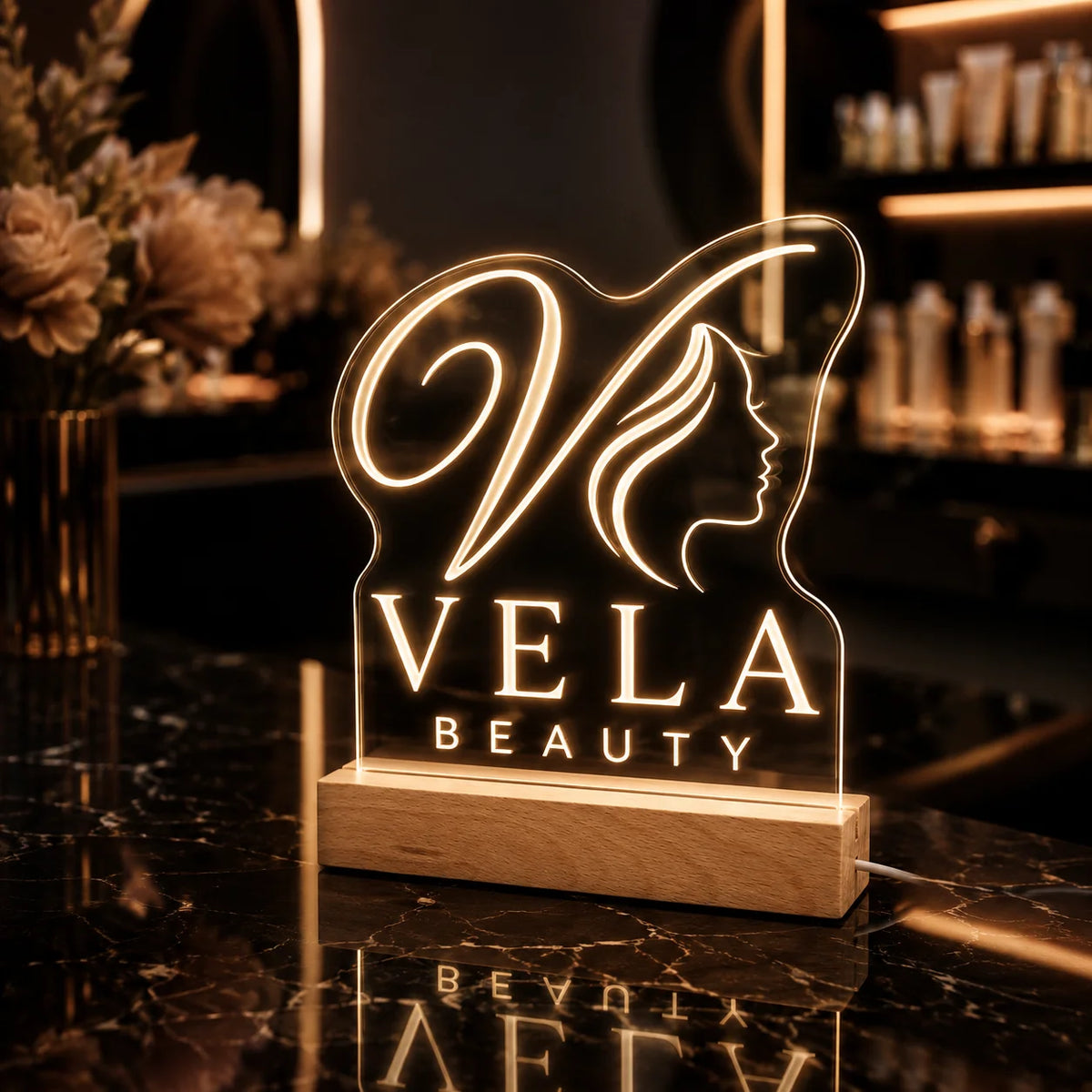 Custom Acrylic Business Logo Sign Personalized Brand QR Plaque Light Lamp Corporate Gifts Wood Social Media Table Decor Sign