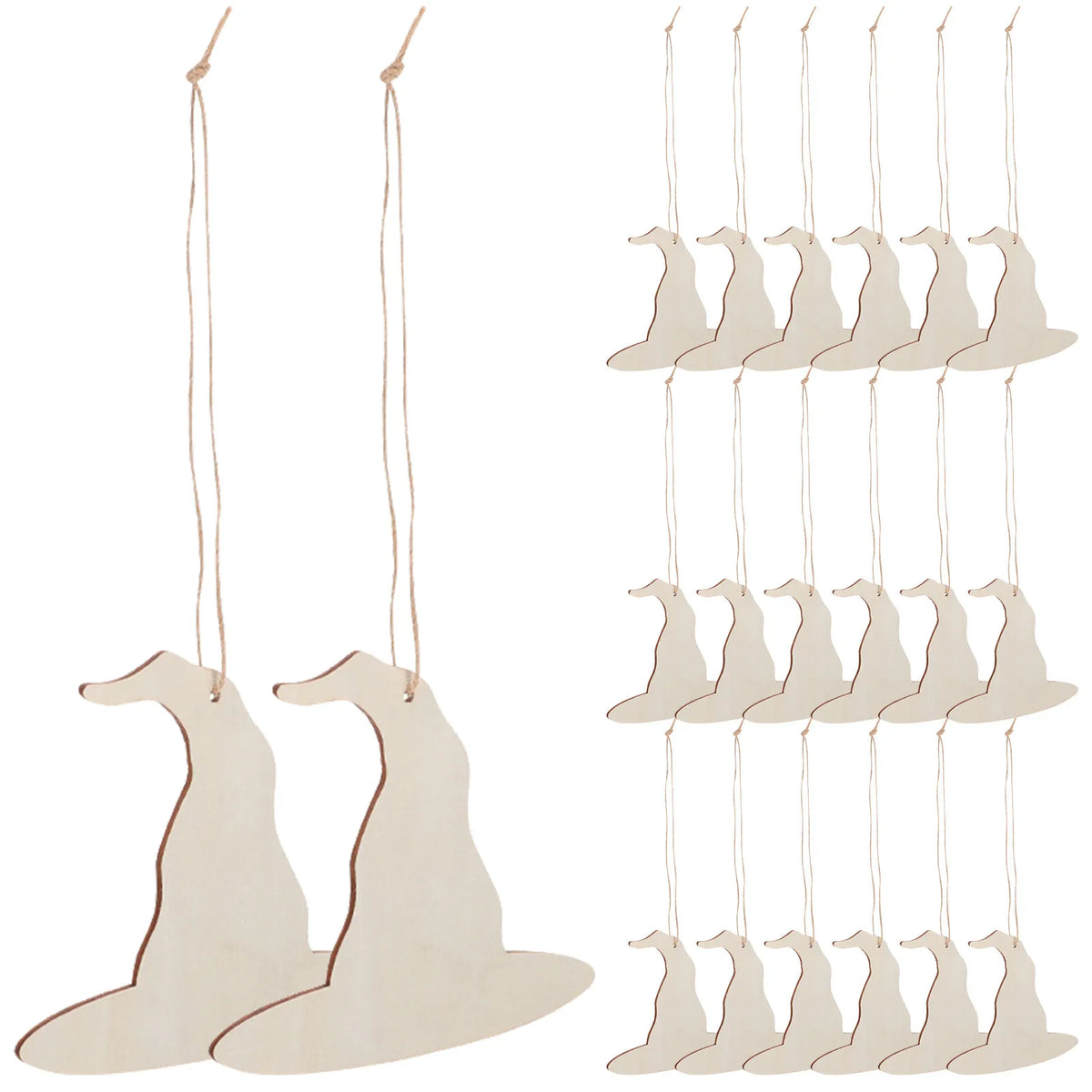 20 Pcs Wooden Witch Hat Hanging Ornament Halloween Photo Prop DIY Craft Cutouts Party Props Blank Boards Unfinished