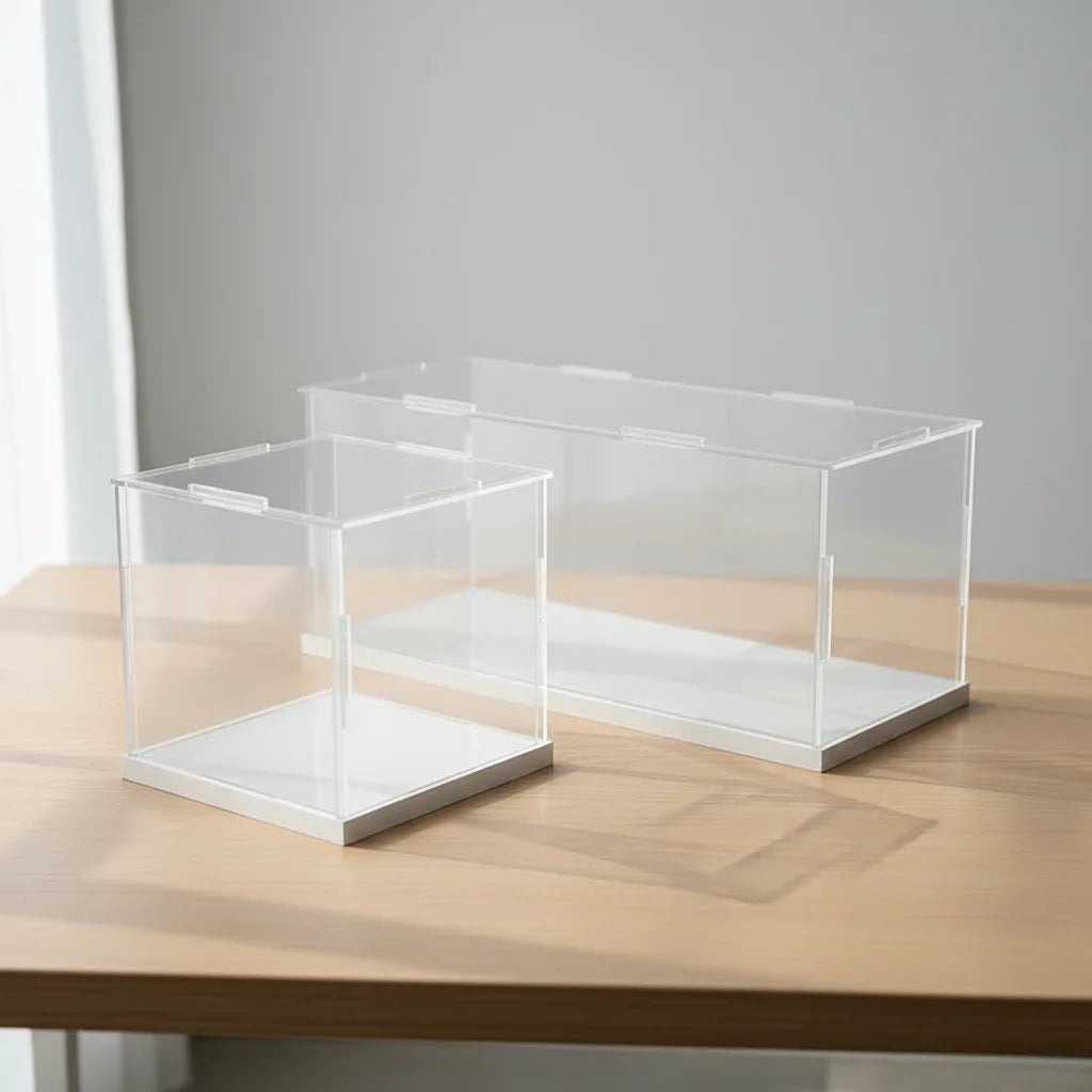 1pc Clear White Base Acrylic Display Box Dustproof Storage Display Cabinet, Suitable for Car Models/Toys/Collectibles