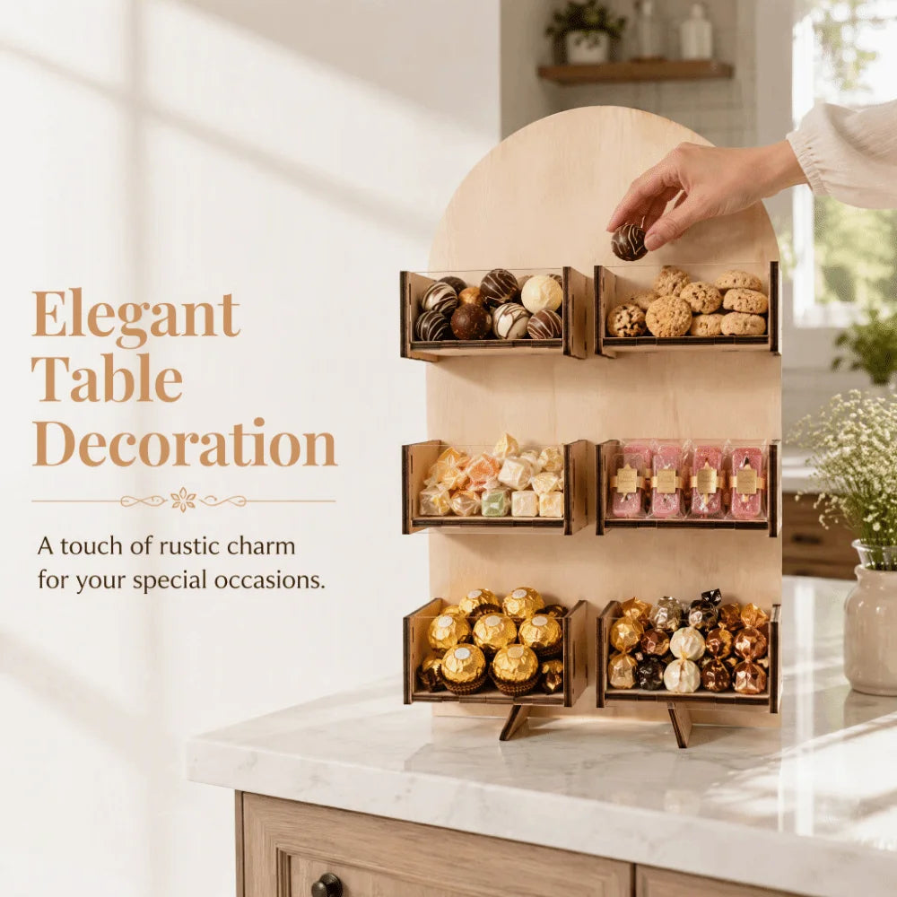 4/6Grids Candy Display Stand Wood Desktop Rack Candy Bar Stand Holder Easy Install Detachable Dessert Snack Display Box