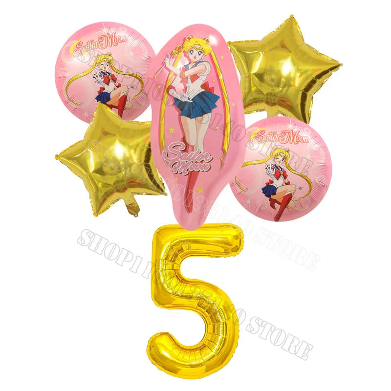 Sailor Moon Number Balloon Set Birthday Party Decoration Aluminum Foil Ballon Girl Photo Props Cute Baby Shower Parties Supplies