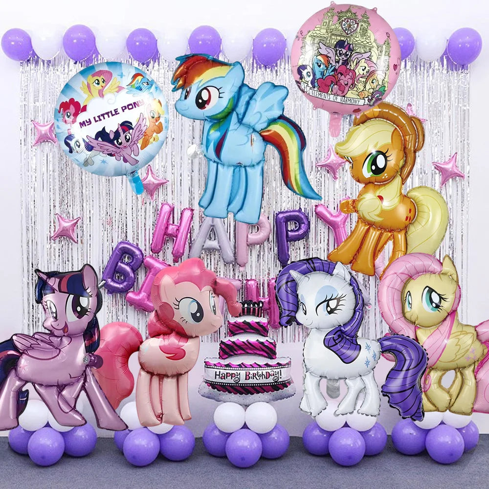 Cartoon Animal Aluminium Foil Balloon My Little Pony Theme Inflatable balloons for Kid Birthday Party Background Decor Supplies