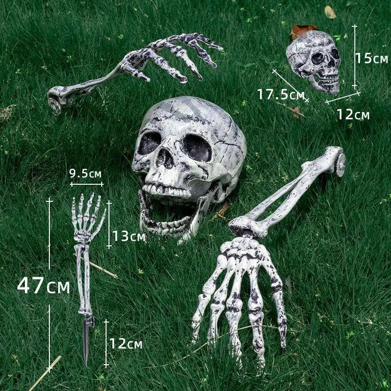 Halloween Decorations Home Decor Skeleton Head Outdoor Scary Props Realistic Skull Hands Yard Prank Festivals Party Supplies