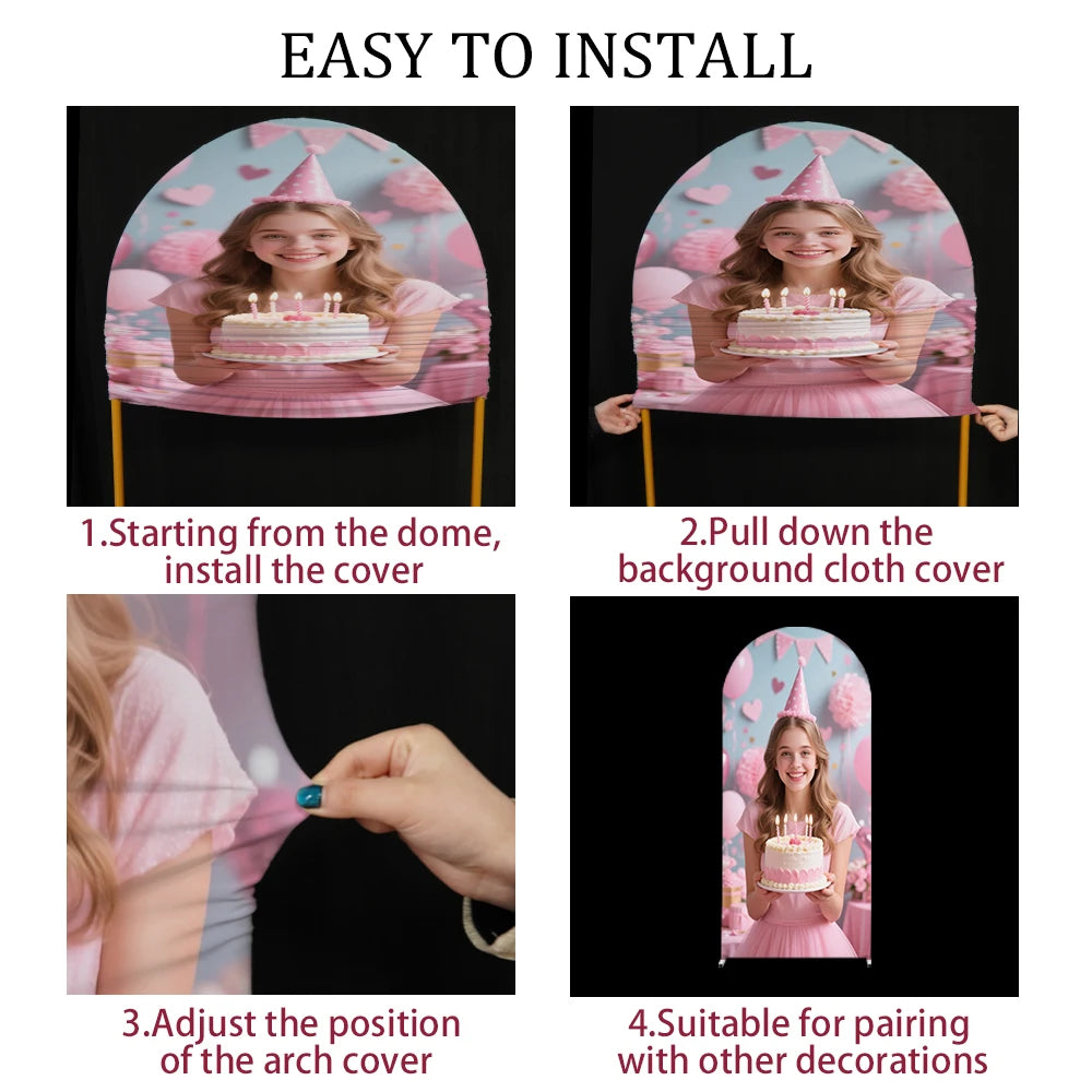 Customizable Arched Background Cloth Cover, Can Upload Your Favorite Pictures, Can Be Used for Birthdays, Weddings, and More