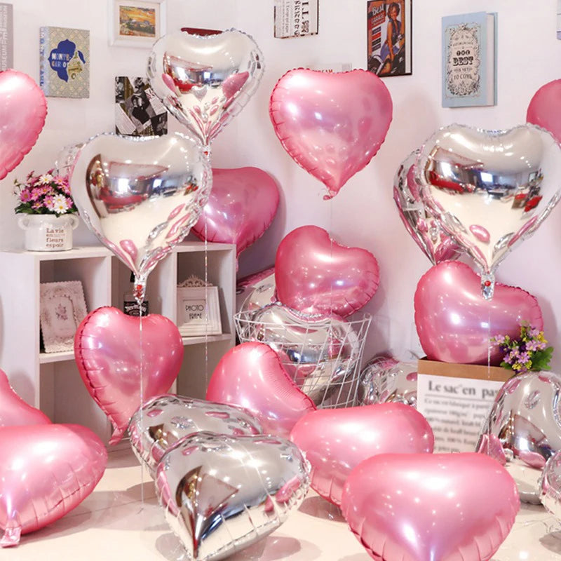 18 Inch Heart-shaped Aluminum Film Balloons For Valentine's Day Decorations Light Plate Heart-shaped Balloons Weddings