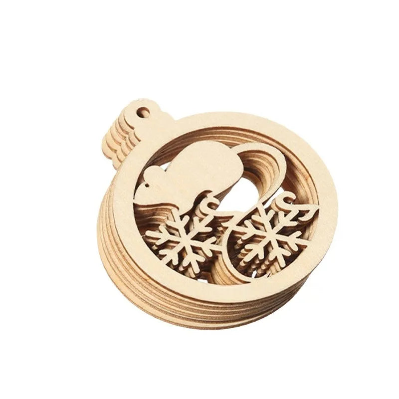 10 Wooden Christmas Ornaments for Year Decorations, Handmade Pendants for Party and Holiday Decoration