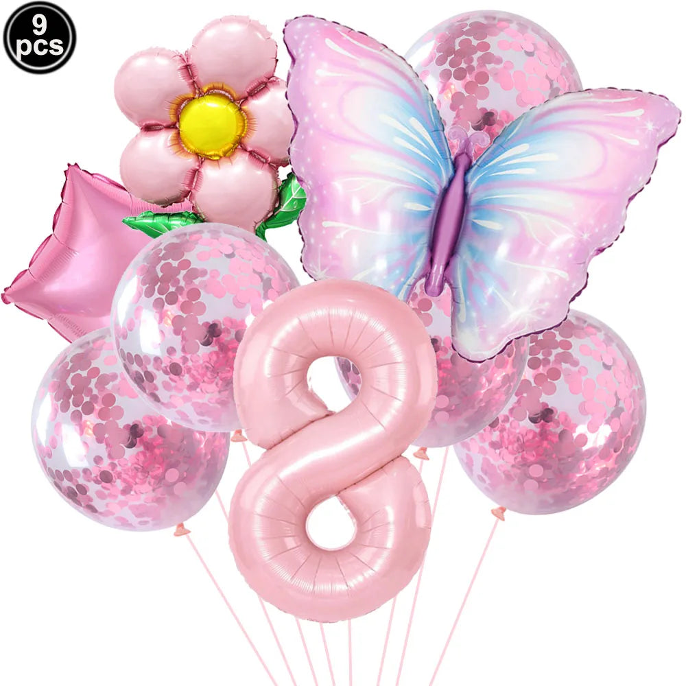 Butterfly Balloons 4th Birthday Decorations for Girl Pink Butterfly Foil Ballon Fairy 4th Birthday Party Decorations Baby Shower