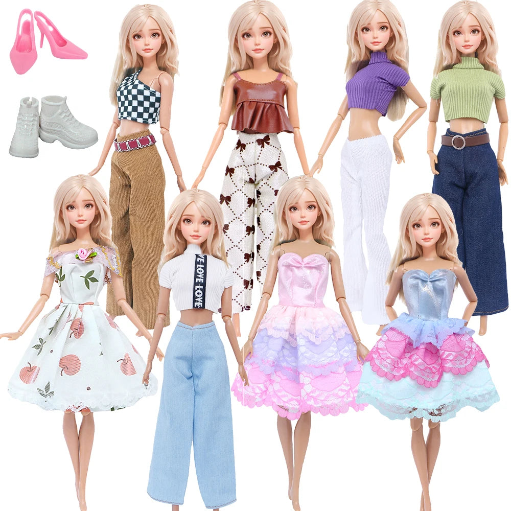 Modern Doll Clothes 11.8'' 30cm Girl Doll Outfit Mini Dress with High Heel Shoes Boots Accessories Kids Doll Toy
