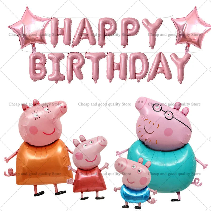 Peppa Pigs Birthday Decorative Ballons Set Aluminum Foil Balloon Number Balloons Set Party Decoration Photographic Props Gift