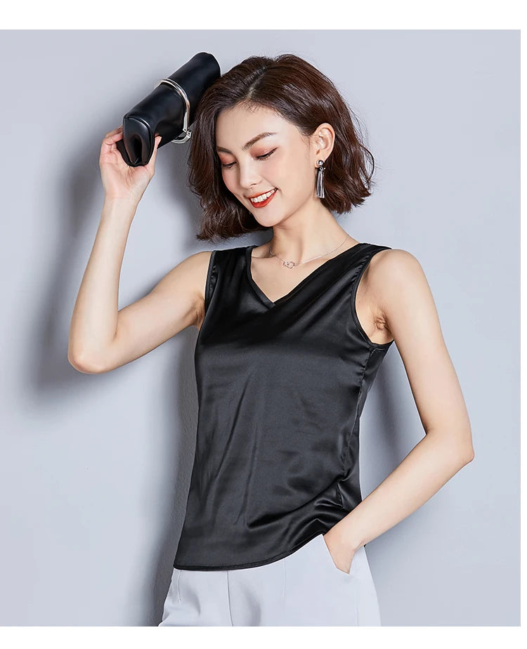 New Imitation Silk Ladies Sleeveless Blouse Halter Sexy Shirt Tops