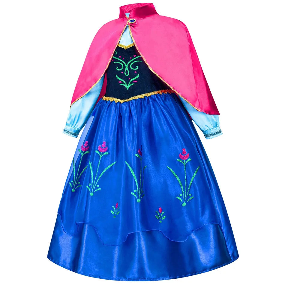 Girl Princess Dress Halloween Cosplay 2026 Party Anna Costume Snow Queen Princess Clothes Children Outfit 2-10 Y