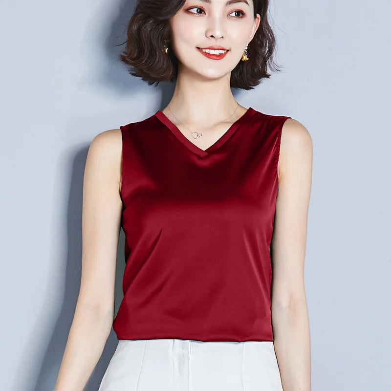 New Imitation Silk Ladies Sleeveless Blouse Halter Sexy Shirt Tops