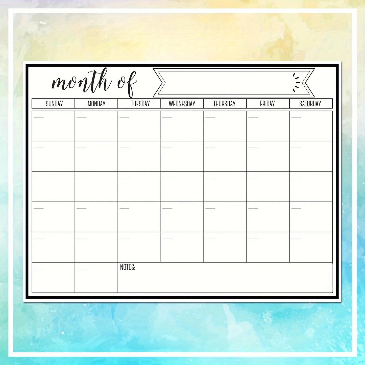 Blank Monthly Calendar Pad, Undated Wall/Desk Planner for Schedule & Vacation Planning, Summer Home & Office Organizer