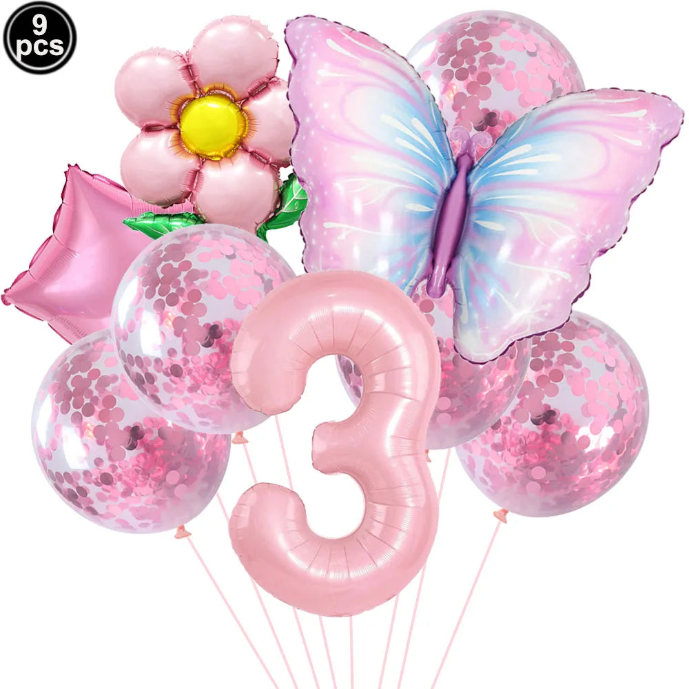 Butterfly Balloons 4th Birthday Decorations for Girl Pink Butterfly Foil Ballon Fairy 4th Birthday Party Decorations Baby Shower