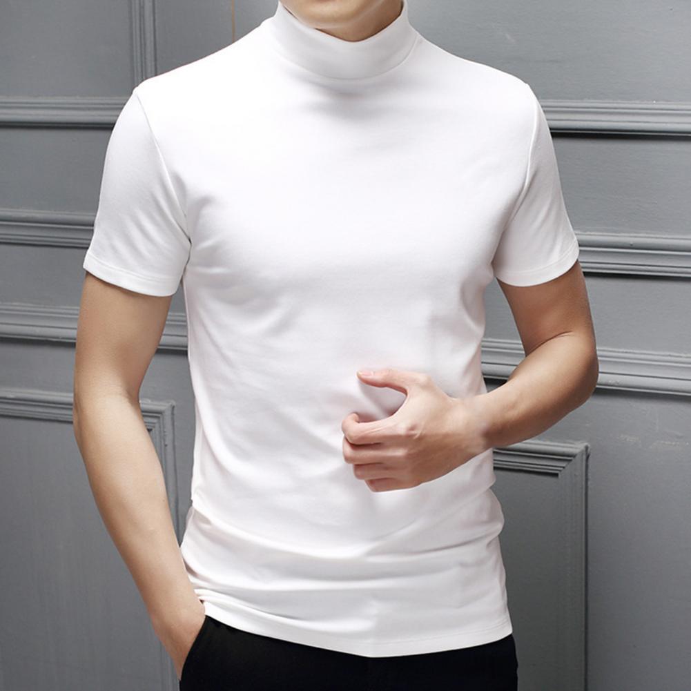 Men Summer Top Half High Collar Solid Color Soft Pullover Breathable Keep Cooling Casual Short Sleeves Summer T-shirt Clothing