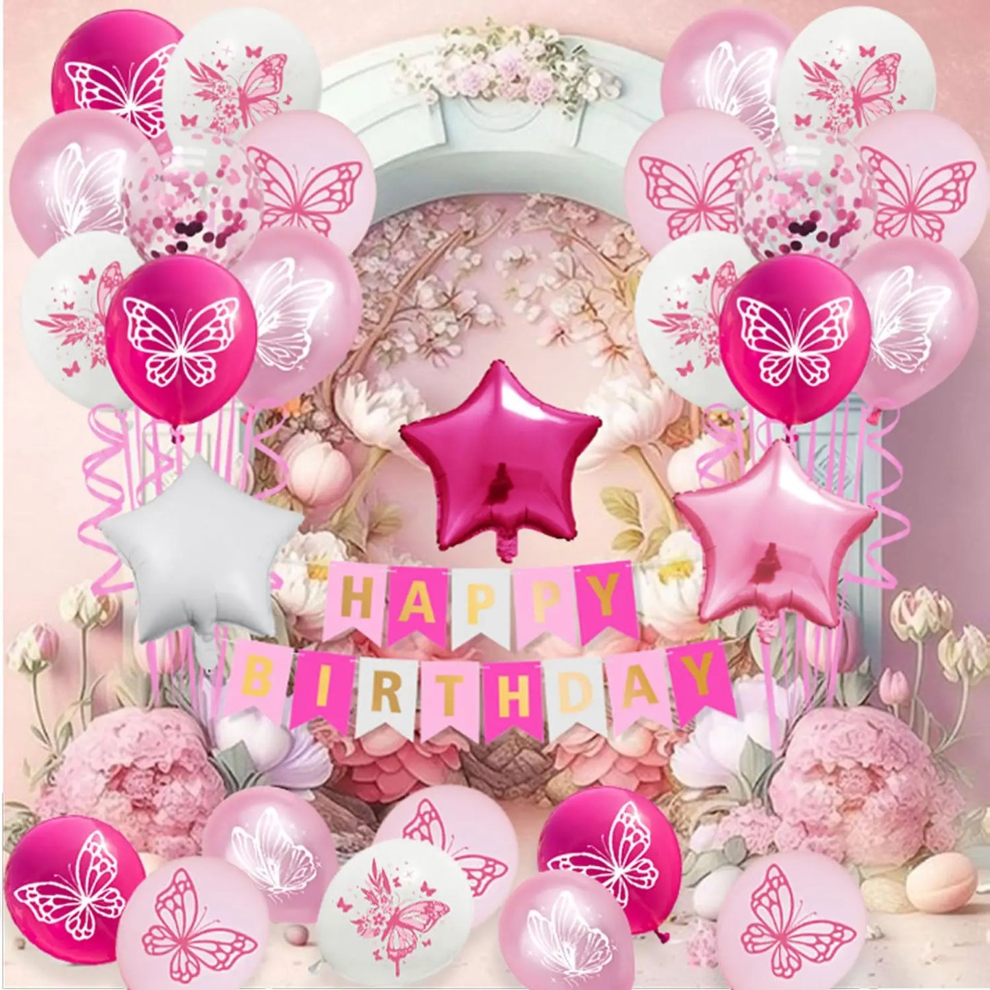 Butterfly Latex Balloons 12Inch Pink Purple Ballons For Girl Happy Birthday, Baby Shower, Wedding, Butterfly Party Decorations
